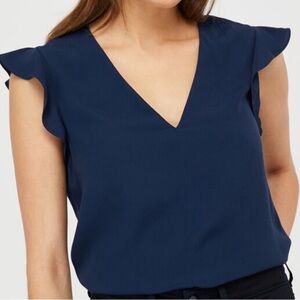 J. Crew Navy Sleeveless Ruffled Blouse/Top